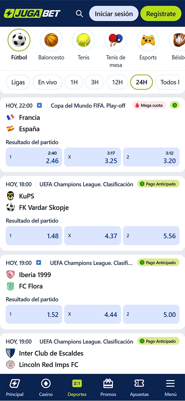 Explorá la información de eventos deportivos mediante la app de JugaBet.