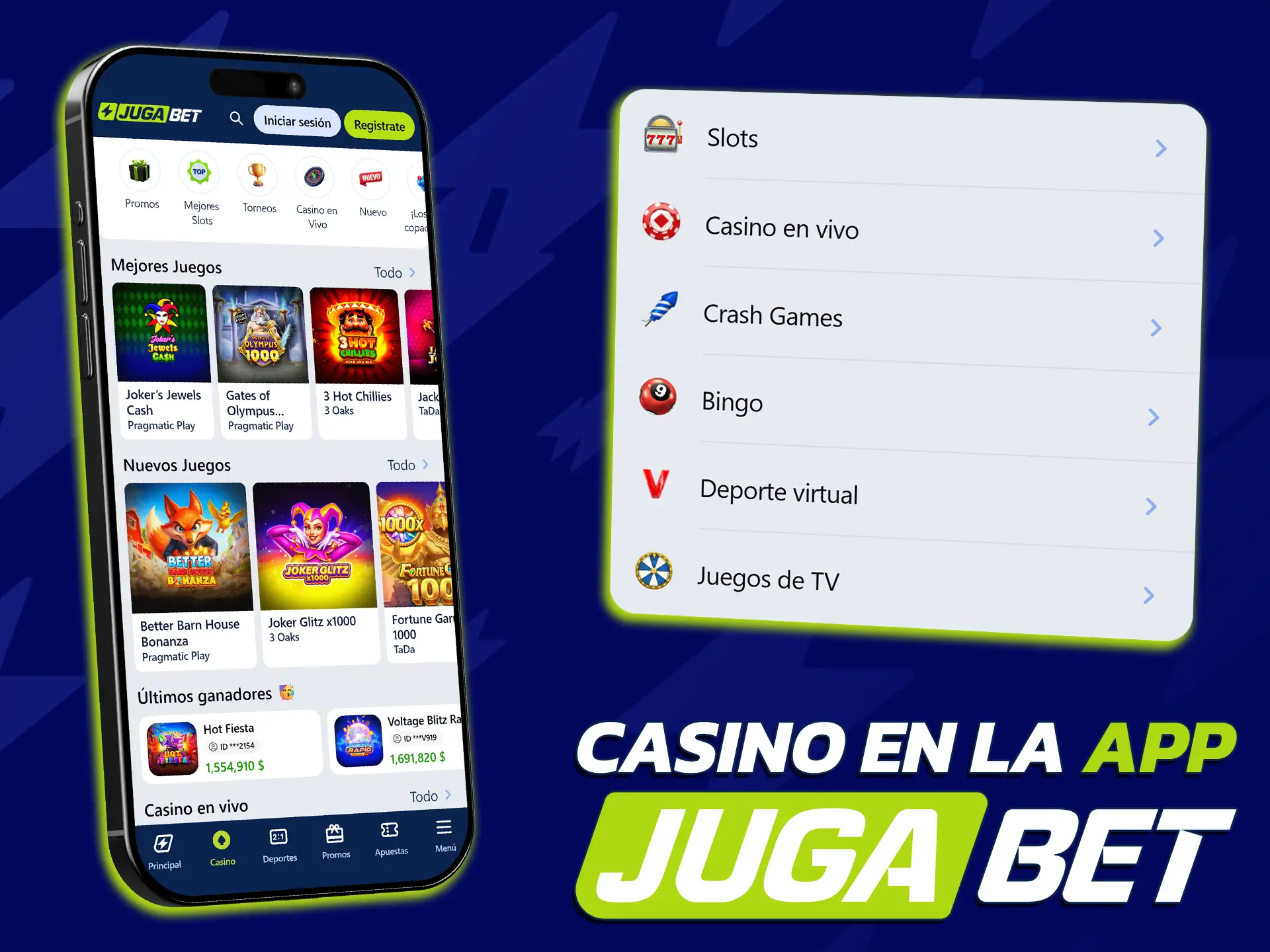 Divertite con las tragamonedas ingresando a la app de JugaBet hoy.