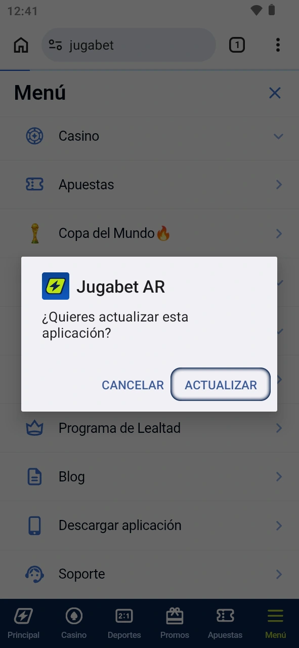 Aceptá los cambios de la actualización usando la app de JugaBet.