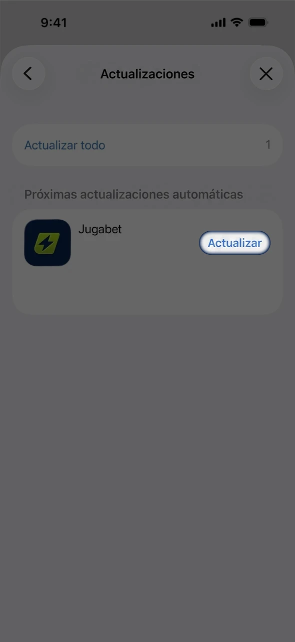 Pulsá el botón de actualización para tu app de JugaBet.