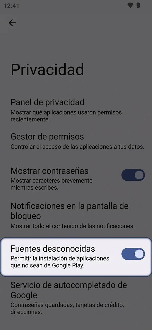 Permitiá orígenes externos en Android para usar la app de JugaBet.