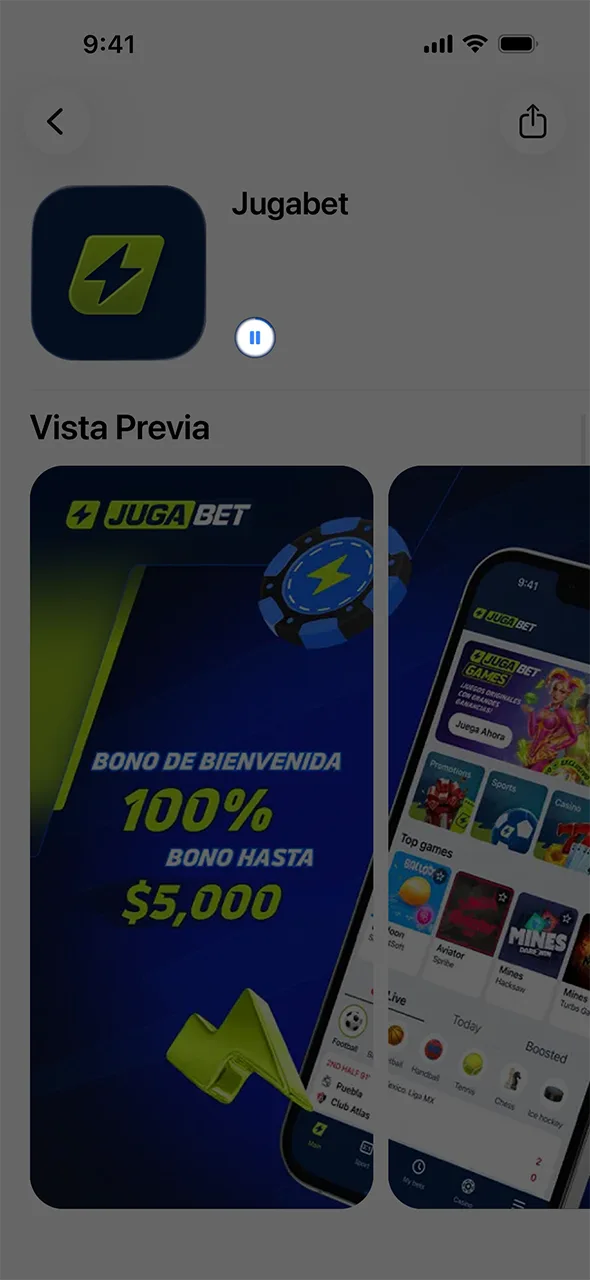 Aguardá que tu dispositivo iOS cargue la app de JugaBet.