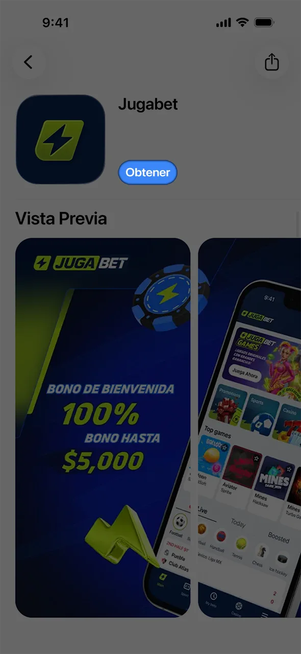 Presioná el botón de obtener en iOS para la app de JugaBet.