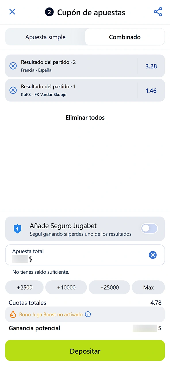 Configurá el boleto de apuestas ingresando a la app de JugaBet.