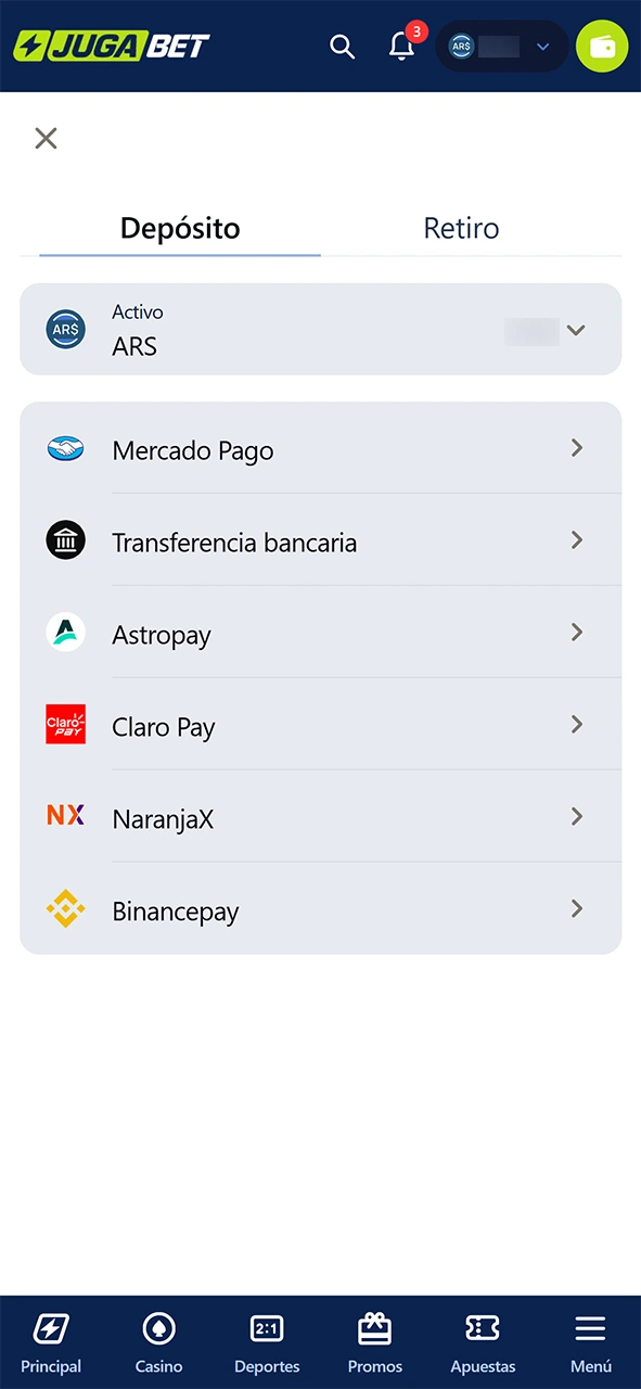 Cargá plata para tus próximas apuestas usando la app de JugaBet.
