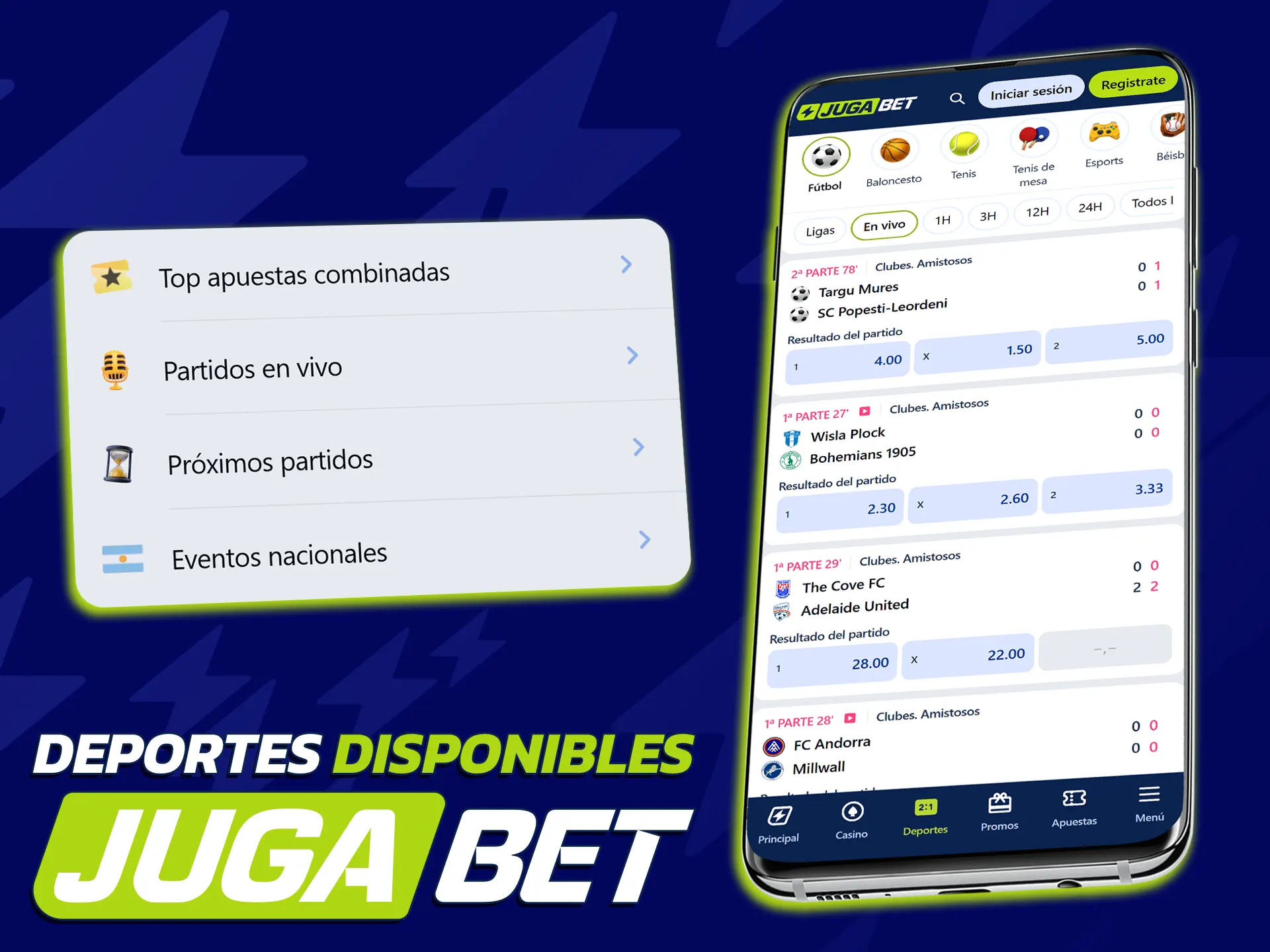 Hacé tus jugadas deportivas favoritas usando la app de JugaBet Argentina.