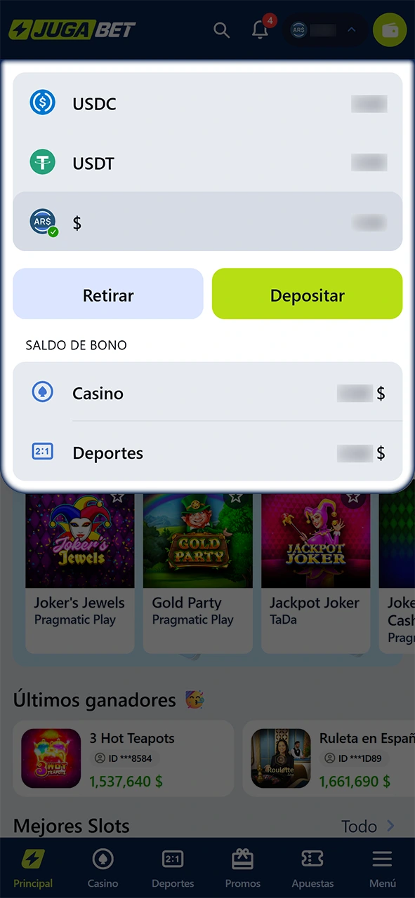Disfruta tu saldo extra al activar el bono dentro de JugaBet.