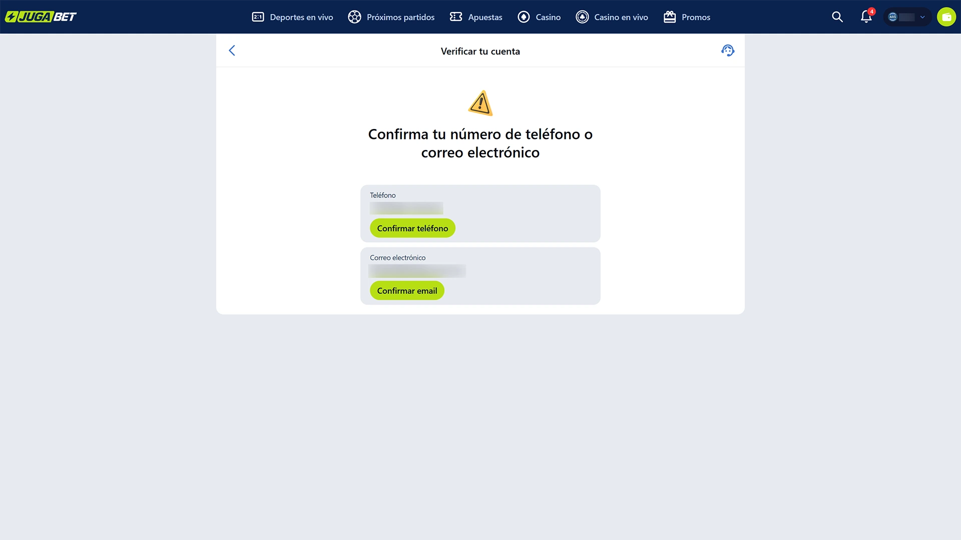 Valida tus datos y comienza a apostar en esports en JugaBet.