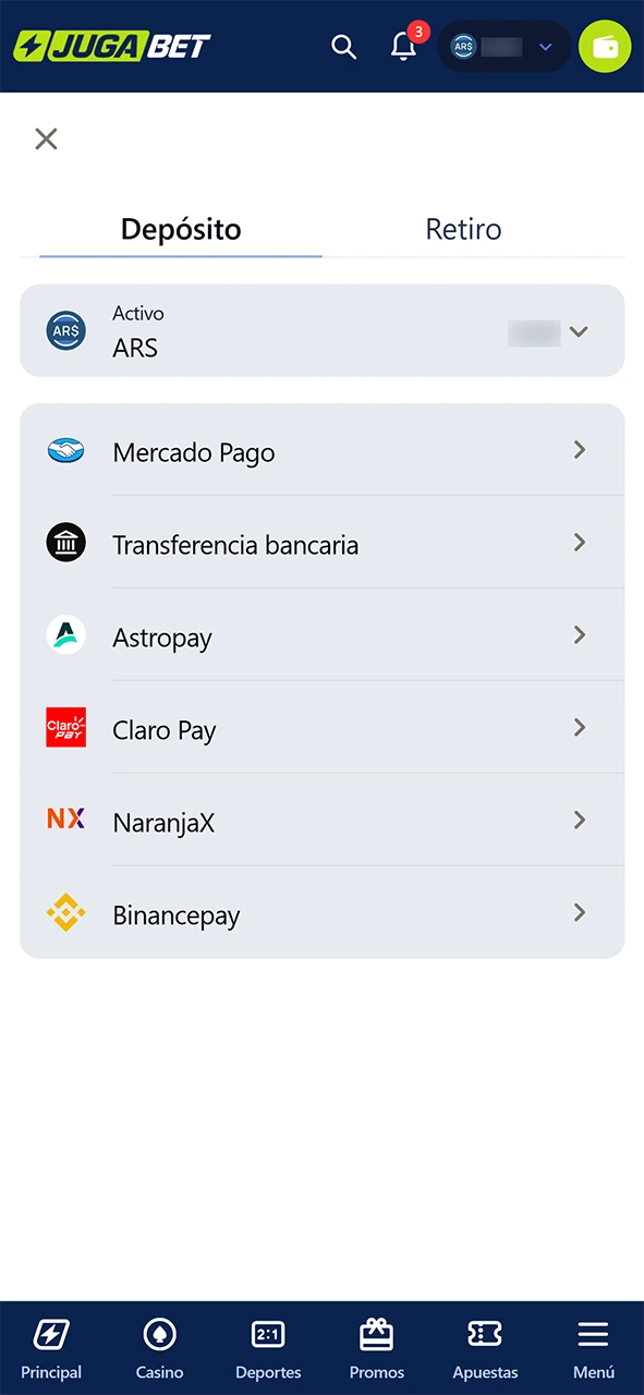 Recarga tu saldo y prepárate para apostar al fútbol en JugaBet.