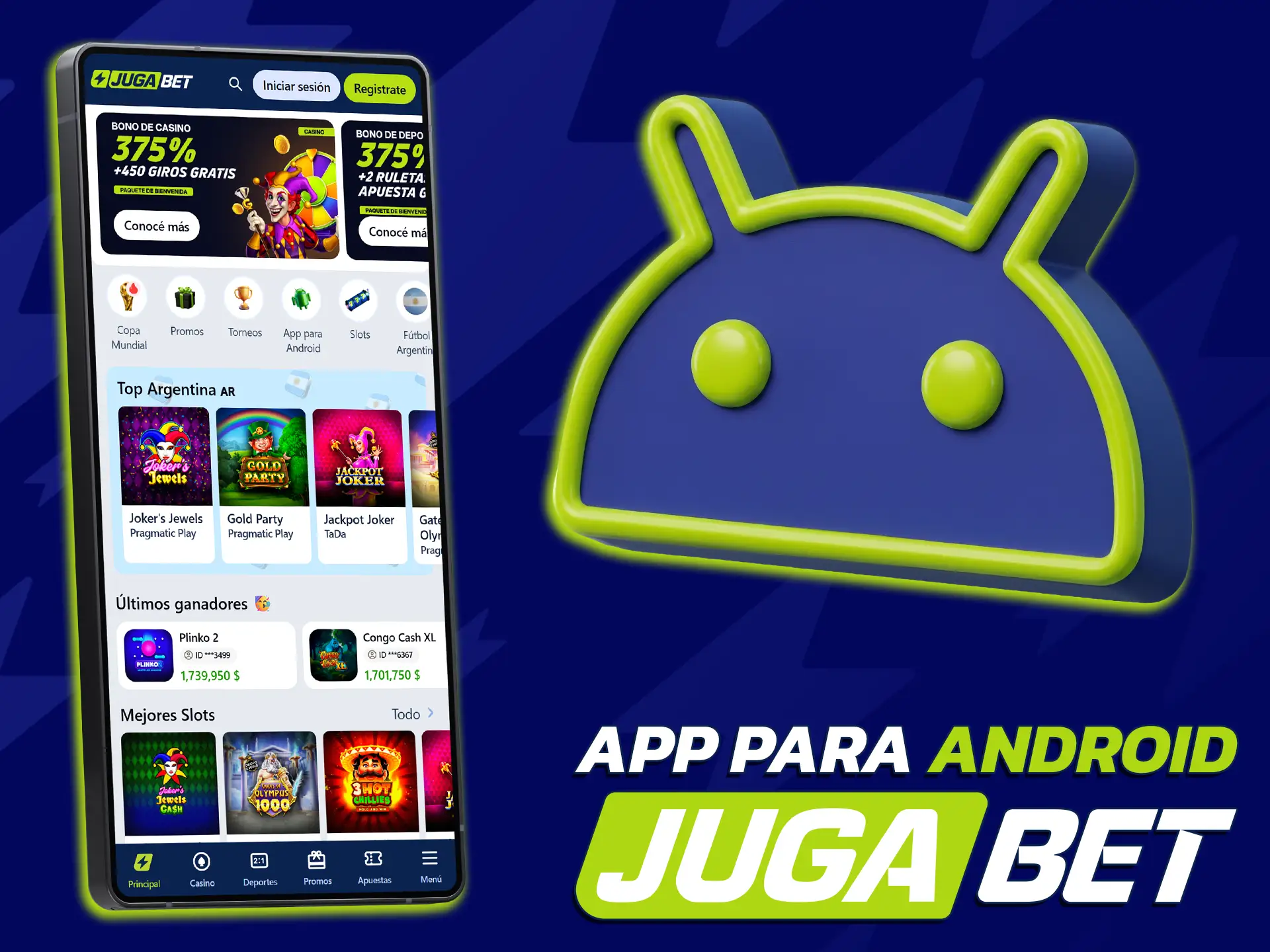 Instala la app en tu dispositivo Android y juega con JugaBet.