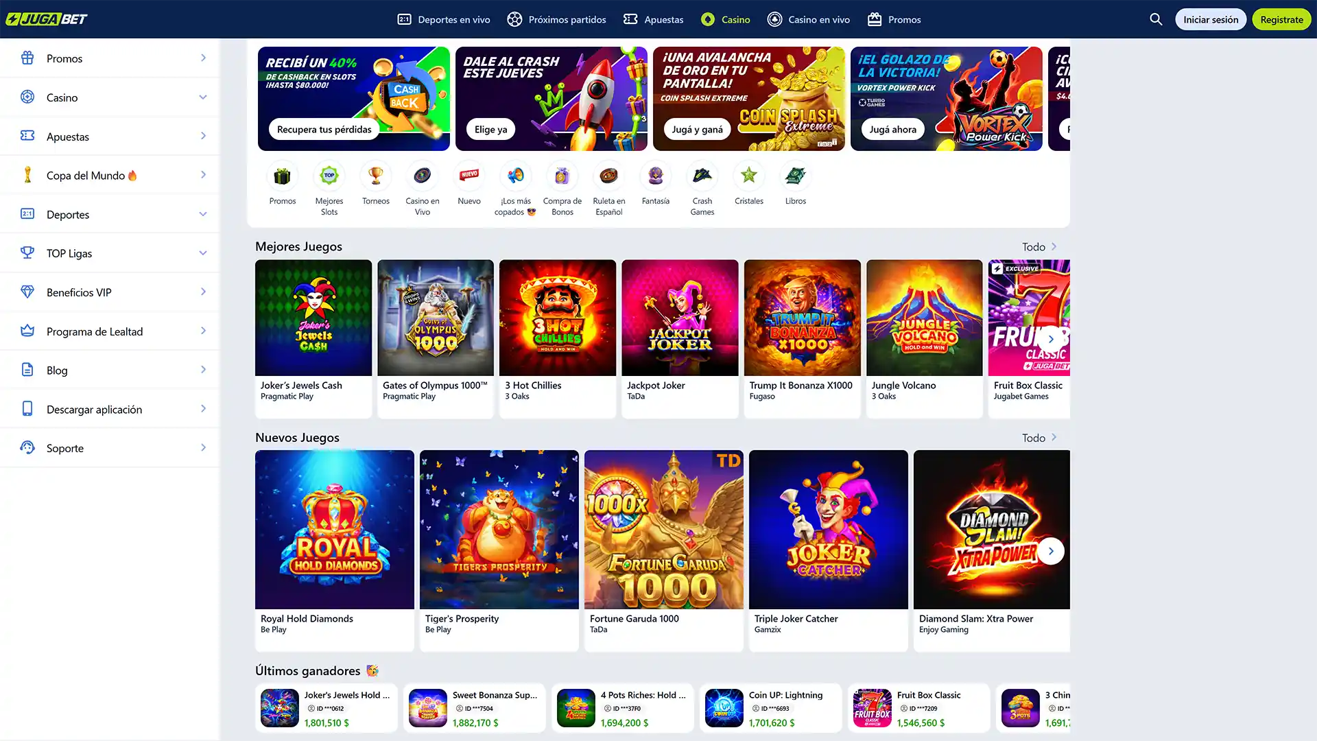 Diviértete en la interfaz de casino de JugaBet jugando ahora mismo.