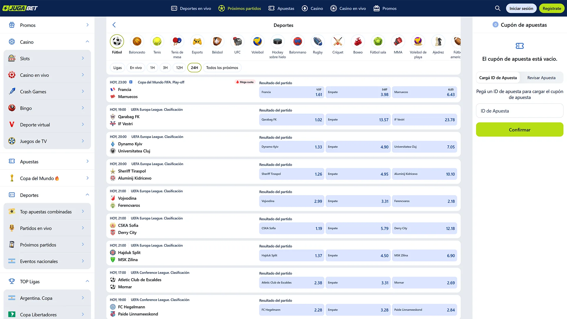 Haz tus pronósticos desde la intuitiva interfaz de deportes en JugaBet.