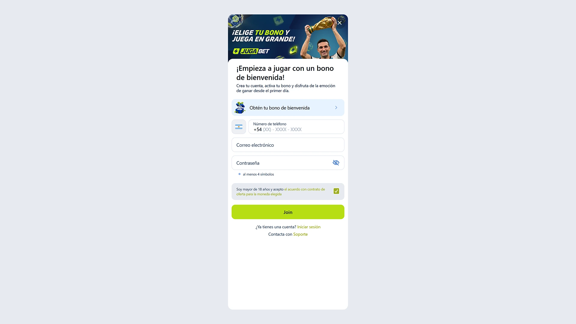 Usa la interfaz de inscripción en JugaBet para crear tu cuenta.