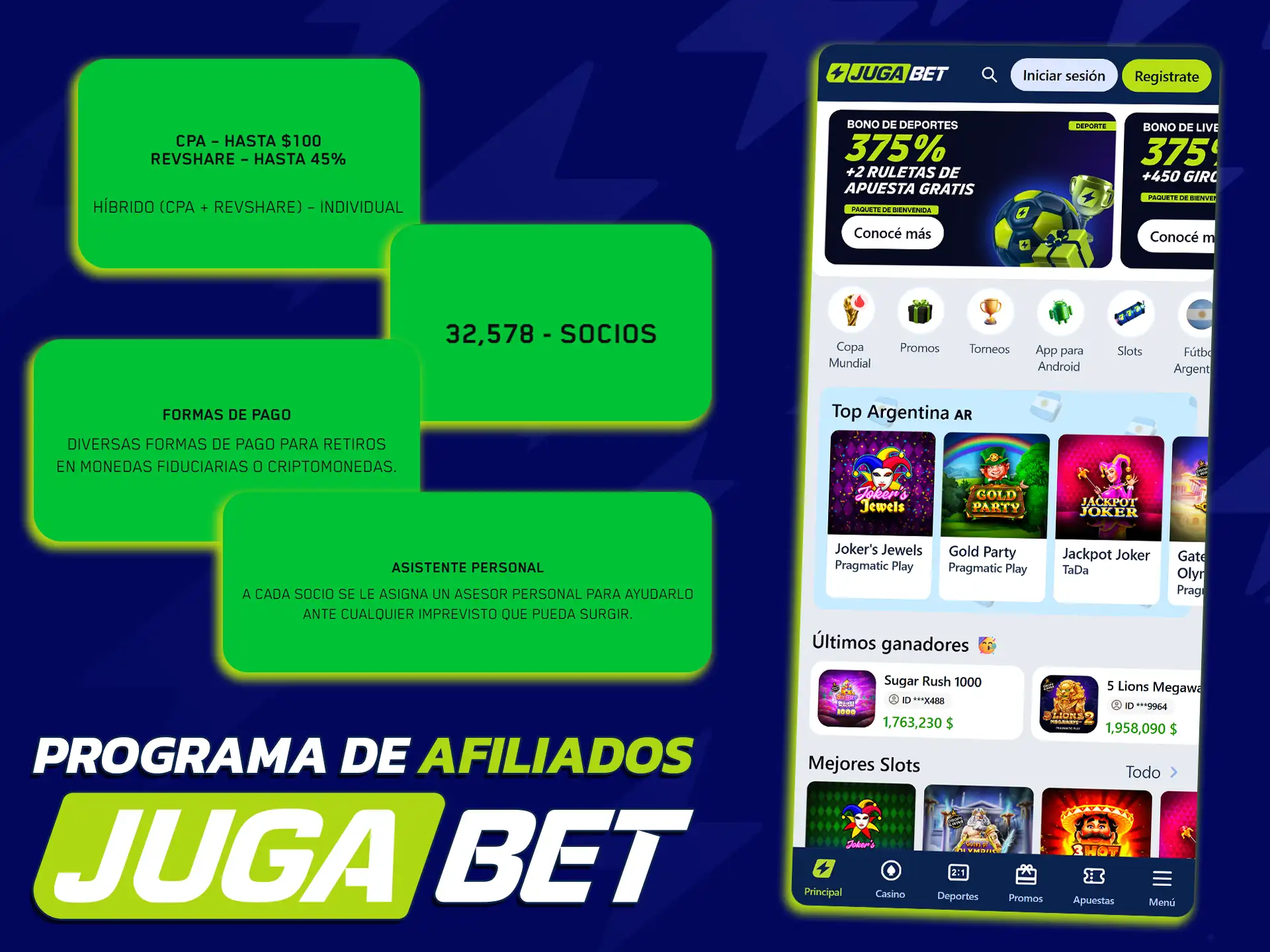 Genera ingresos adicionales promocionando los servicios de JugaBet oficial entre amigos.
