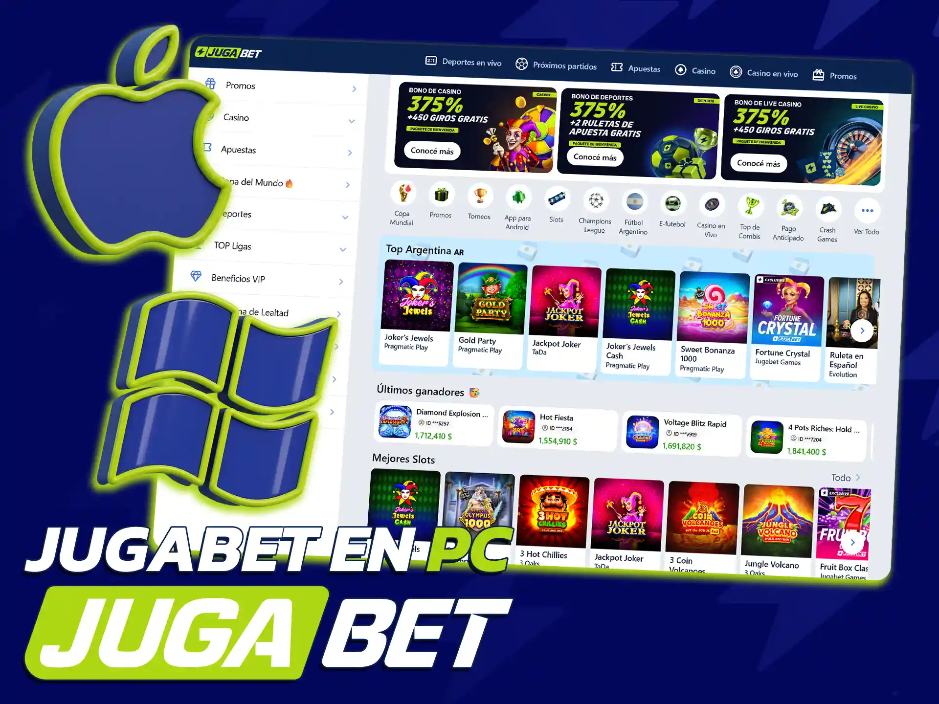 Disfruta de JugaBet en tu computadora para una experiencia más inmersiva.