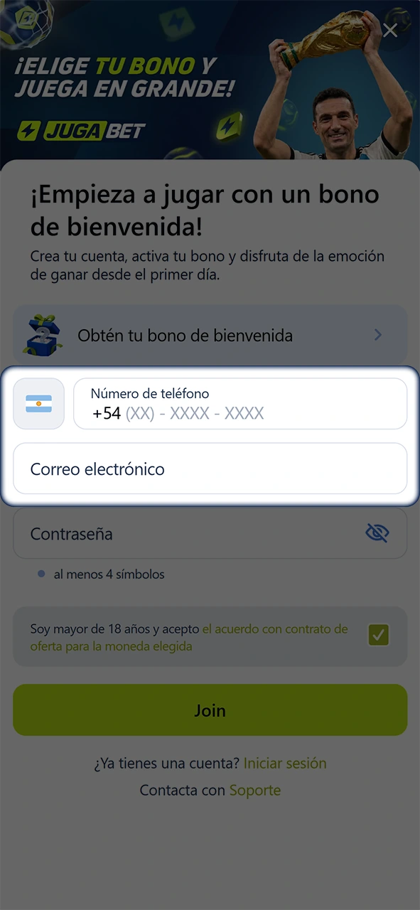 Aporta tu información personal para avanzar con el registro en JugaBet.