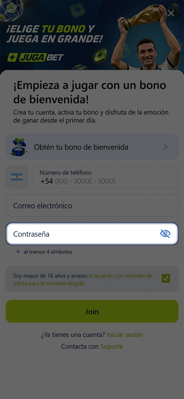 Crea credenciales seguras durante tu proceso de registro en JugaBet.